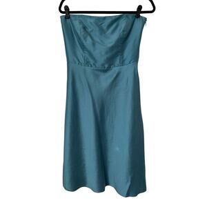 Ann Taylor Dress Womens 8 Teal Blue Silk Strapless Sweetheart Cocktail Party